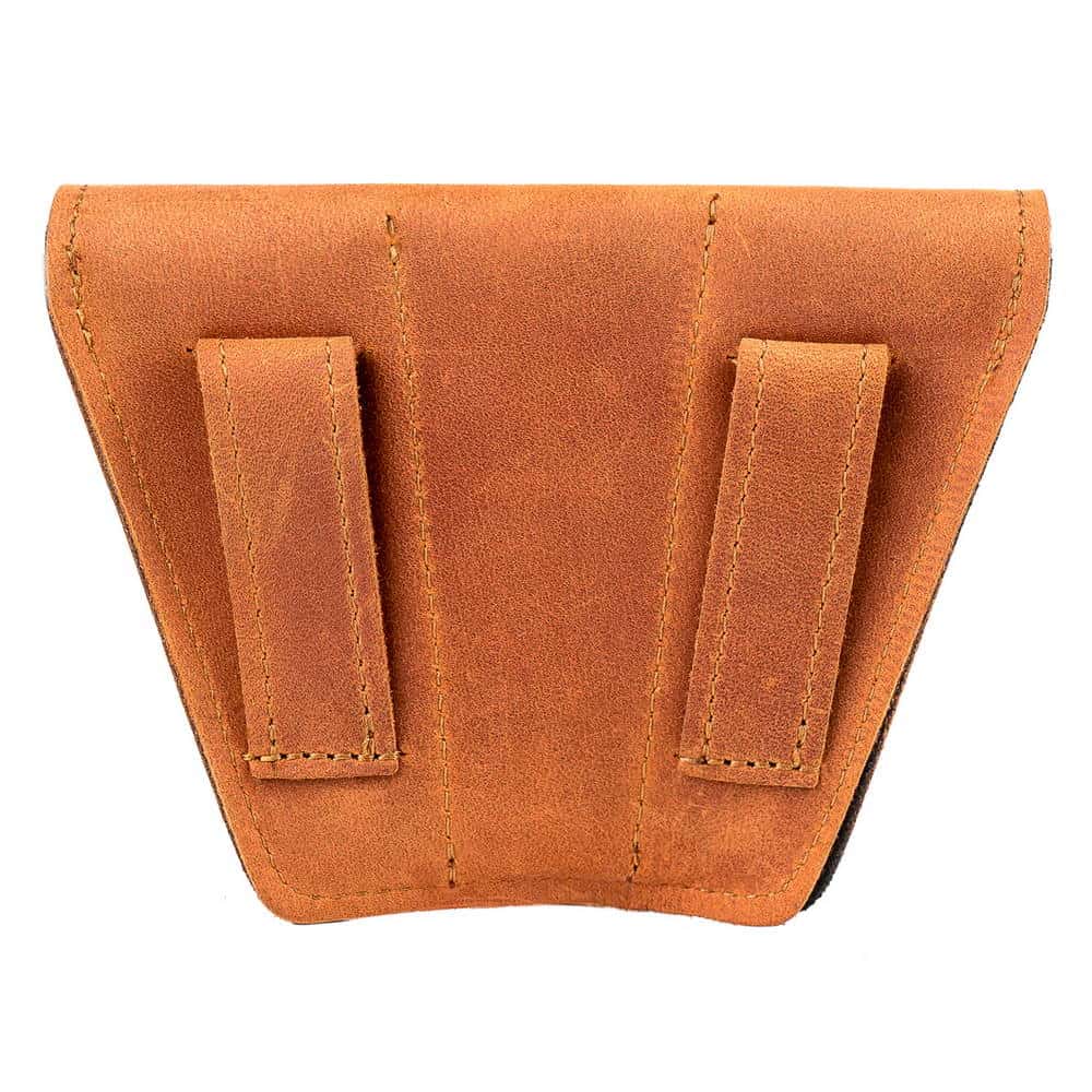 Triple trumpet mouthpiece case in Crazy Horse leather — back side displayed on white background