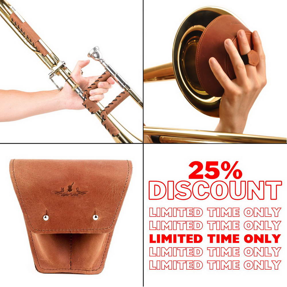 3-in-1 Trombone Set: Hand & Neck Guard + Leather Plunger Mute and Double Mouthpiece Pouch