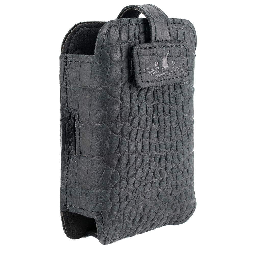 Trombone Leather Microphone Bodypack Holder Black Reptile - Side View