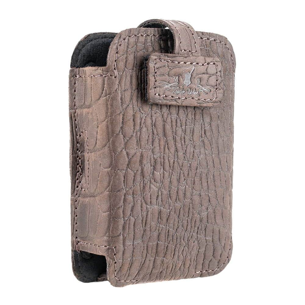Trombone Leather Microphone Bodypack Holder Brown Reptile - Side View