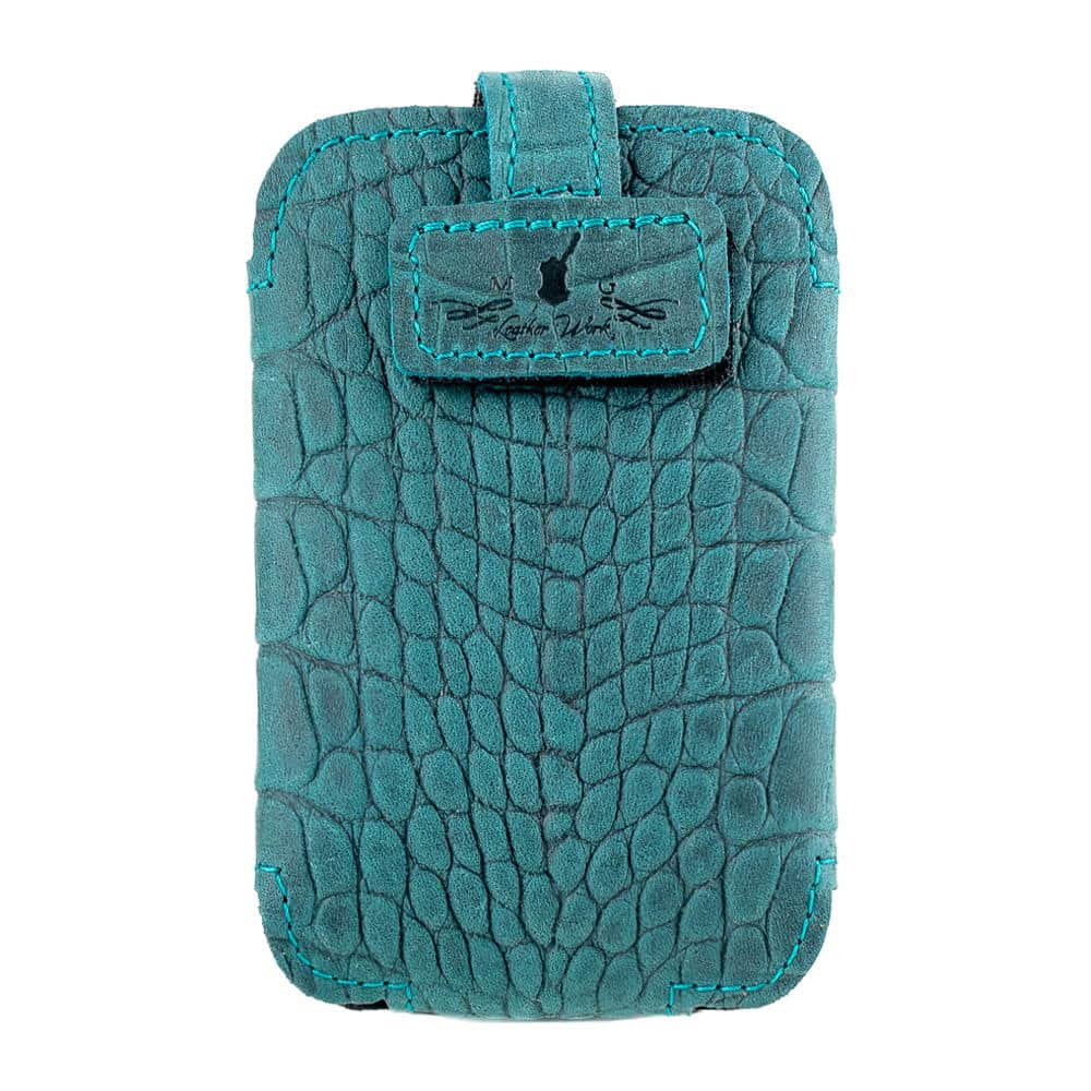 Trombone Leather Microphone Bodypack Pouch Opal Reptile - Front View
