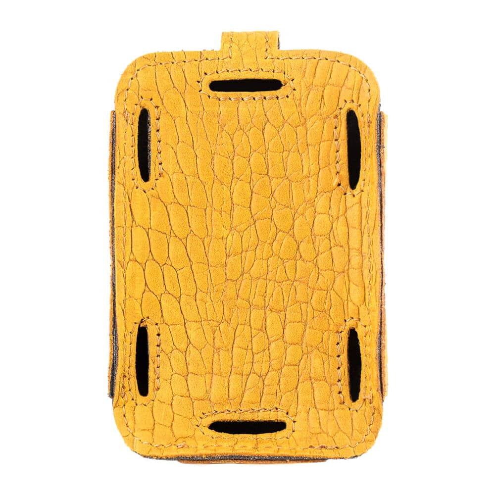 Trombone Leather Microphone Transmitter Holder Yellow Reptile - Back View