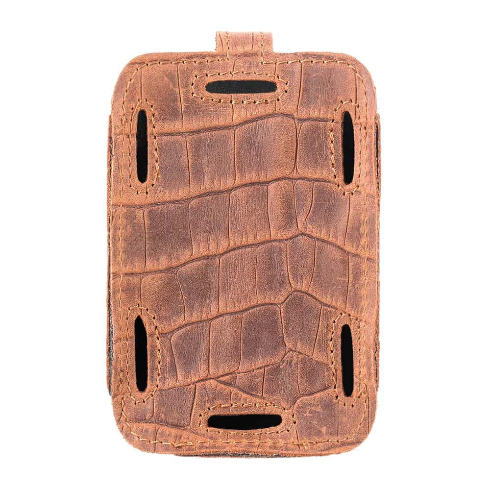 Trombone Leather Microphone Transmitter Pouch Light Brown Reptile -Back View