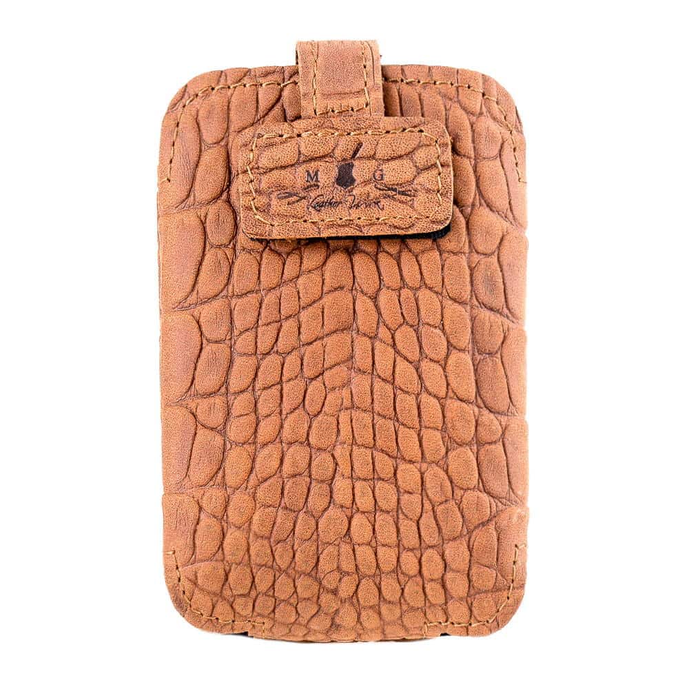 Trombone Microphone Bodypack Holder Light Brown Reptile - Front View