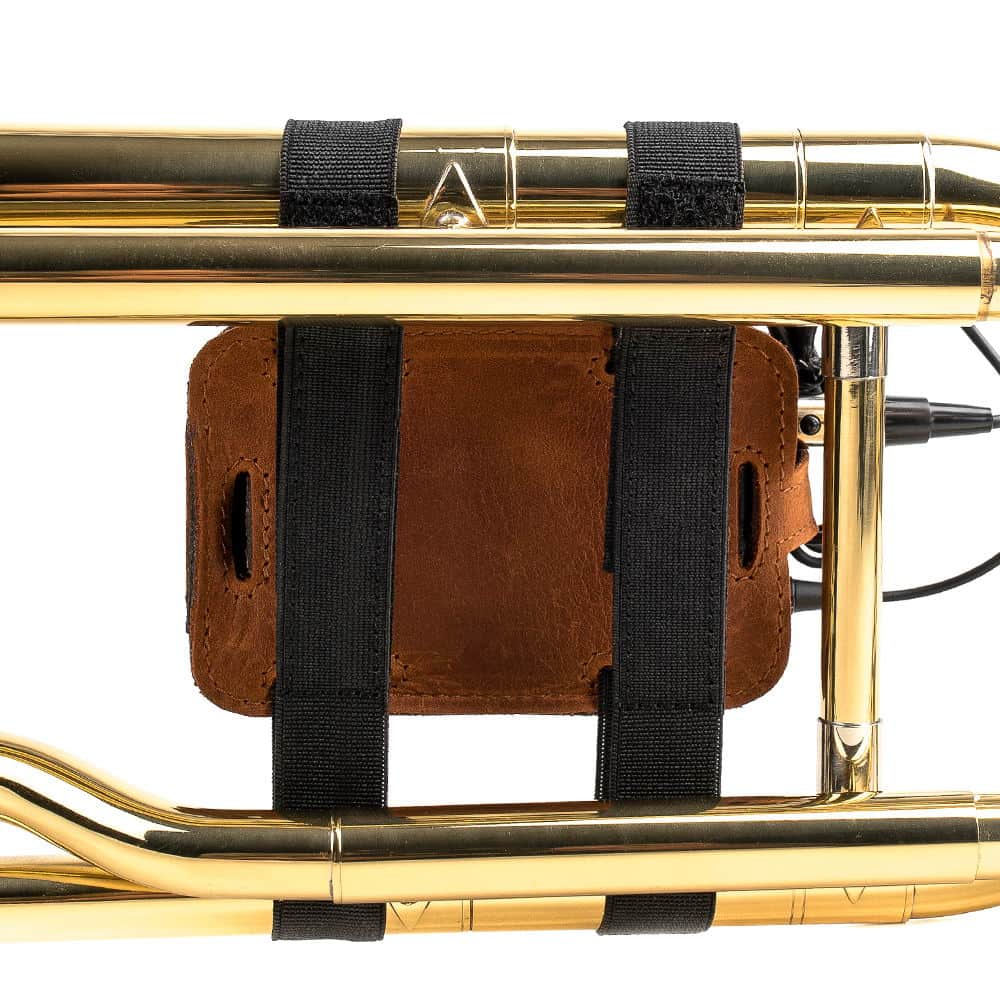 Trombone Microphone Transmitter Holder Crazy Horse Leather Light Brown Back View