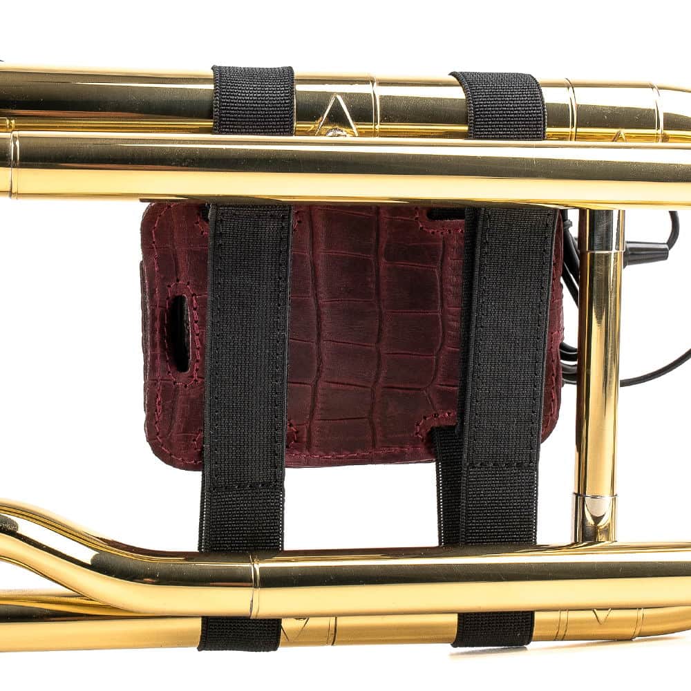 Trombone Microphone Transmitter Pouch Reptile Leather Marsala Back View