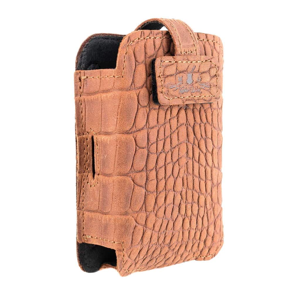 Trombone Wireless Leather Transmitter Holder Light Brown Reptile - Side View