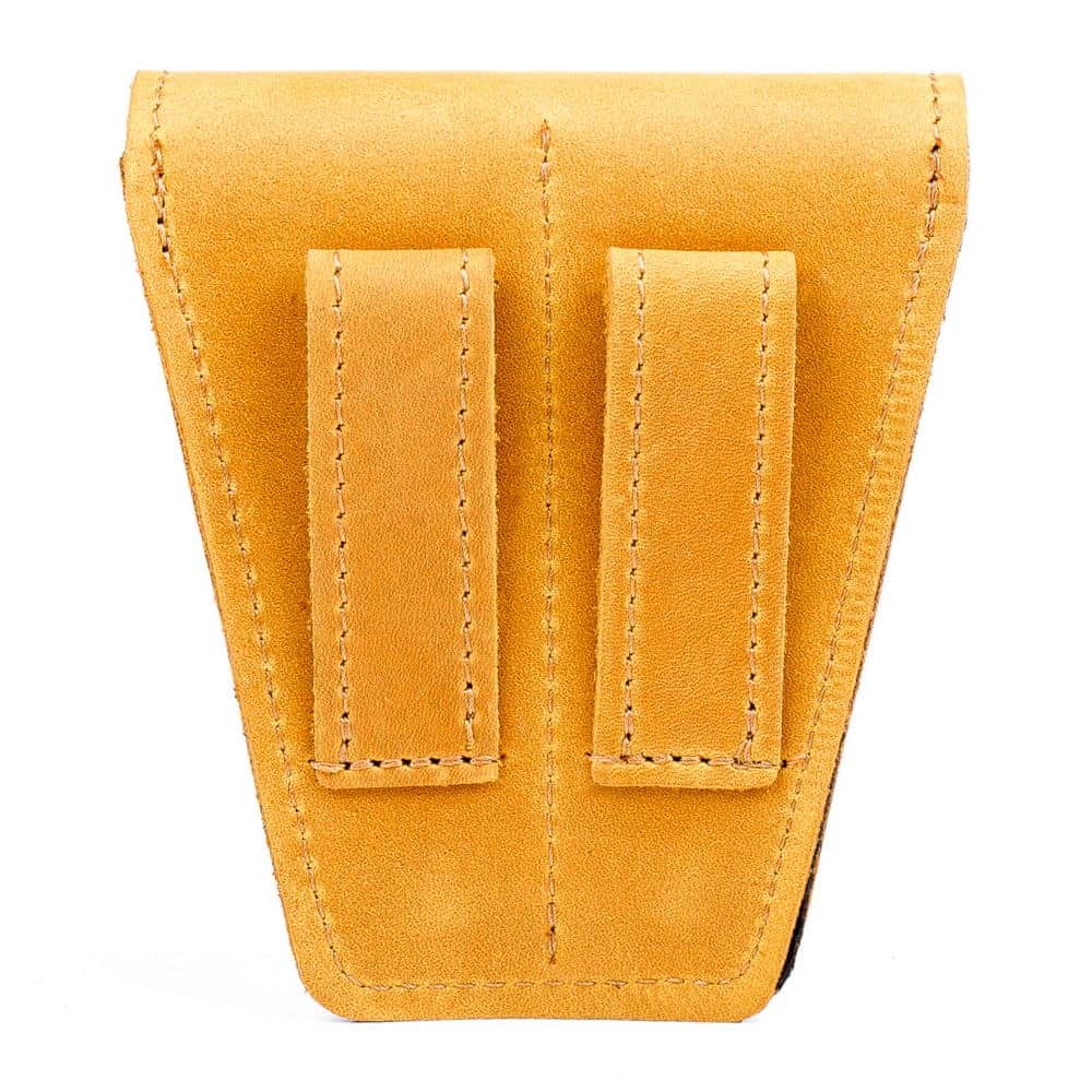 Trumpet double mouthpiece case in yellow Crazy Horse leather — back panel shown on white background