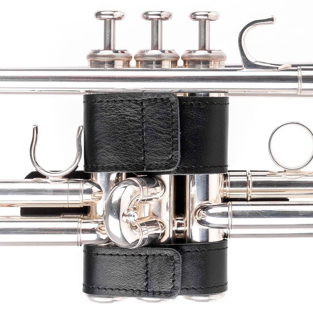 Trumpet Hand Guard L Detroit Leather Black — back side on trumpet