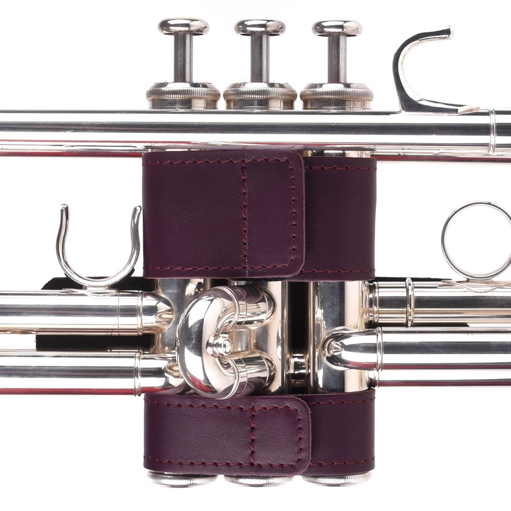 Trumpet Hand Guard L Detroit Leather Marsala — back side on trumpet