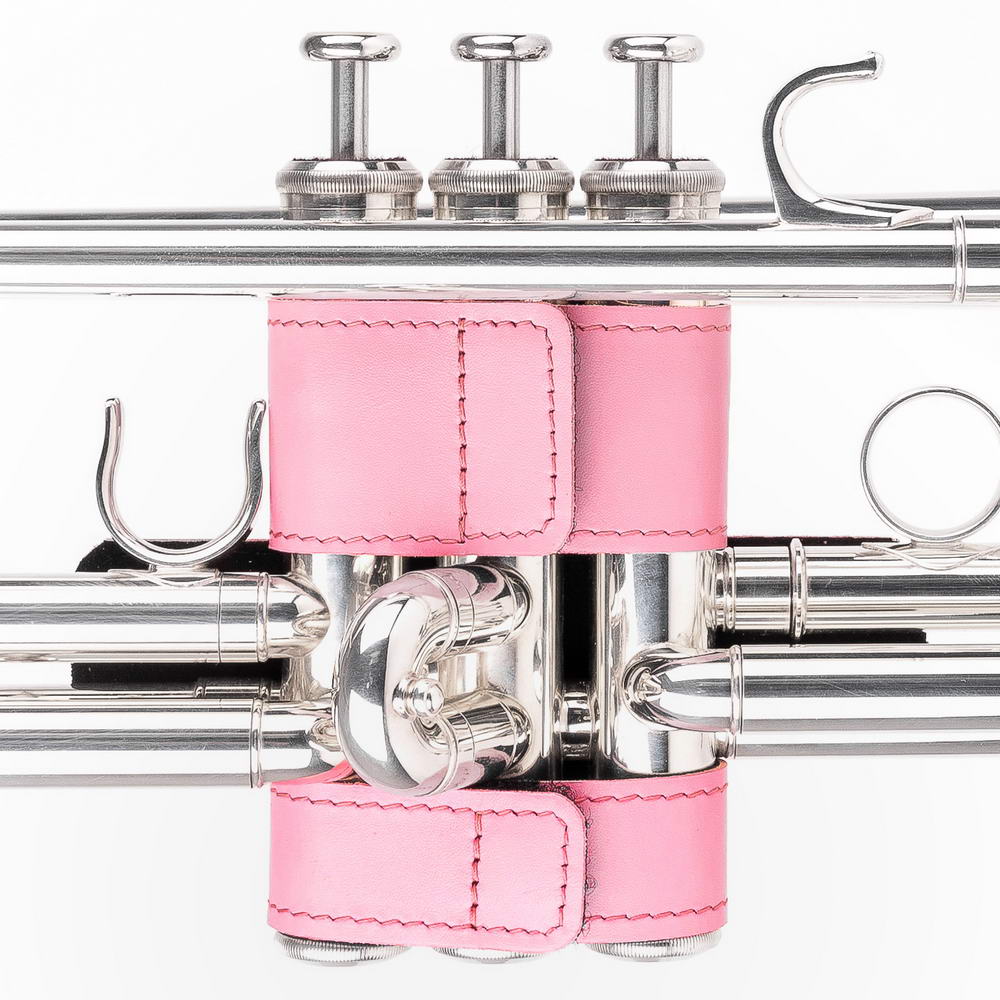 Trumpet Hand Guard L Detroit Leather Pink — back side on trumpet