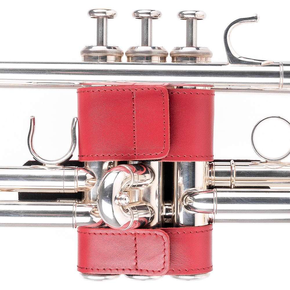 Trumpet Hand Guard L Detroit Leather Red — back side on trumpet