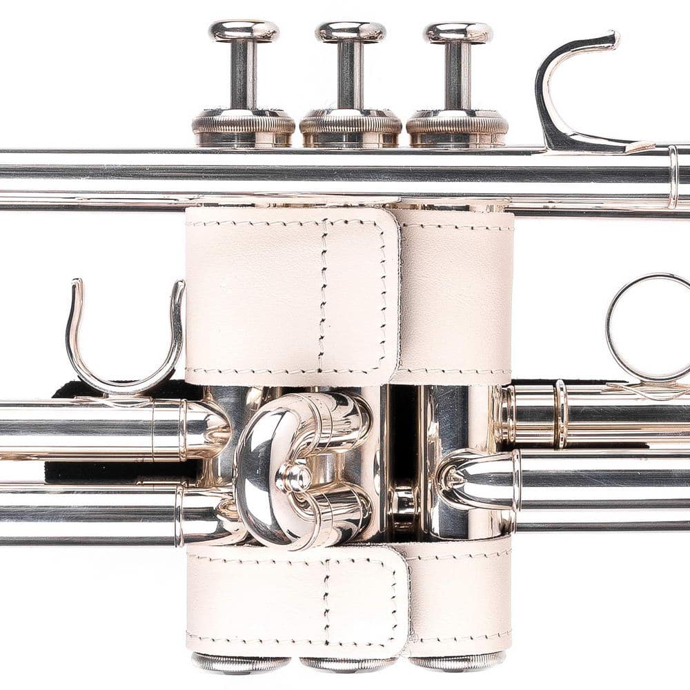 Trumpet Hand Guard L Detroit Leather White — back side on trumpet