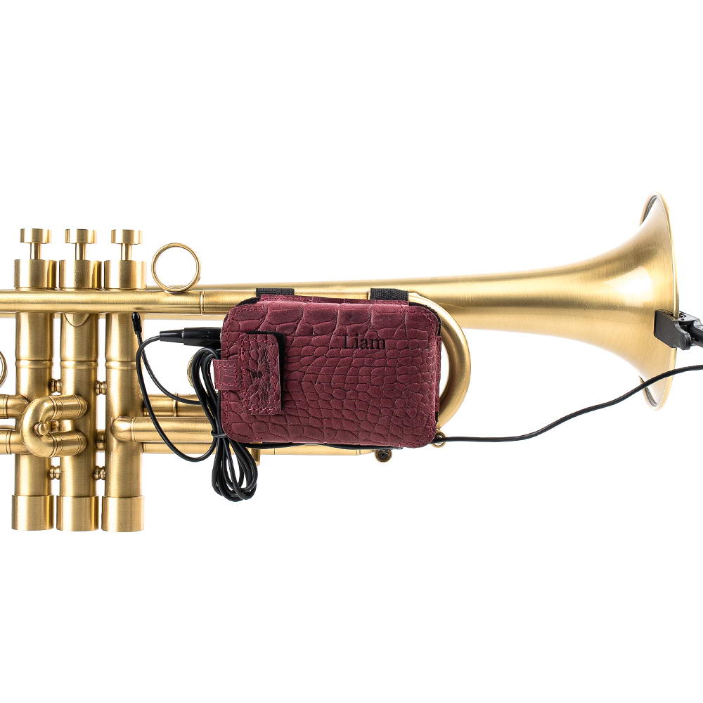 Trumpet Microphone Bodypack Holder Reptile Leather Marsala Front View