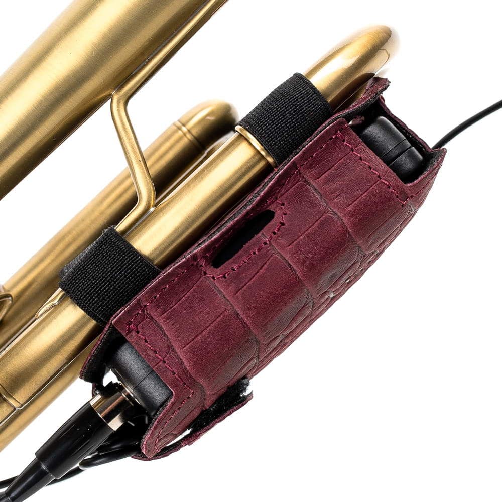 Trumpet Microphone Reptile Leather Bodypack Holder Marsala Side View