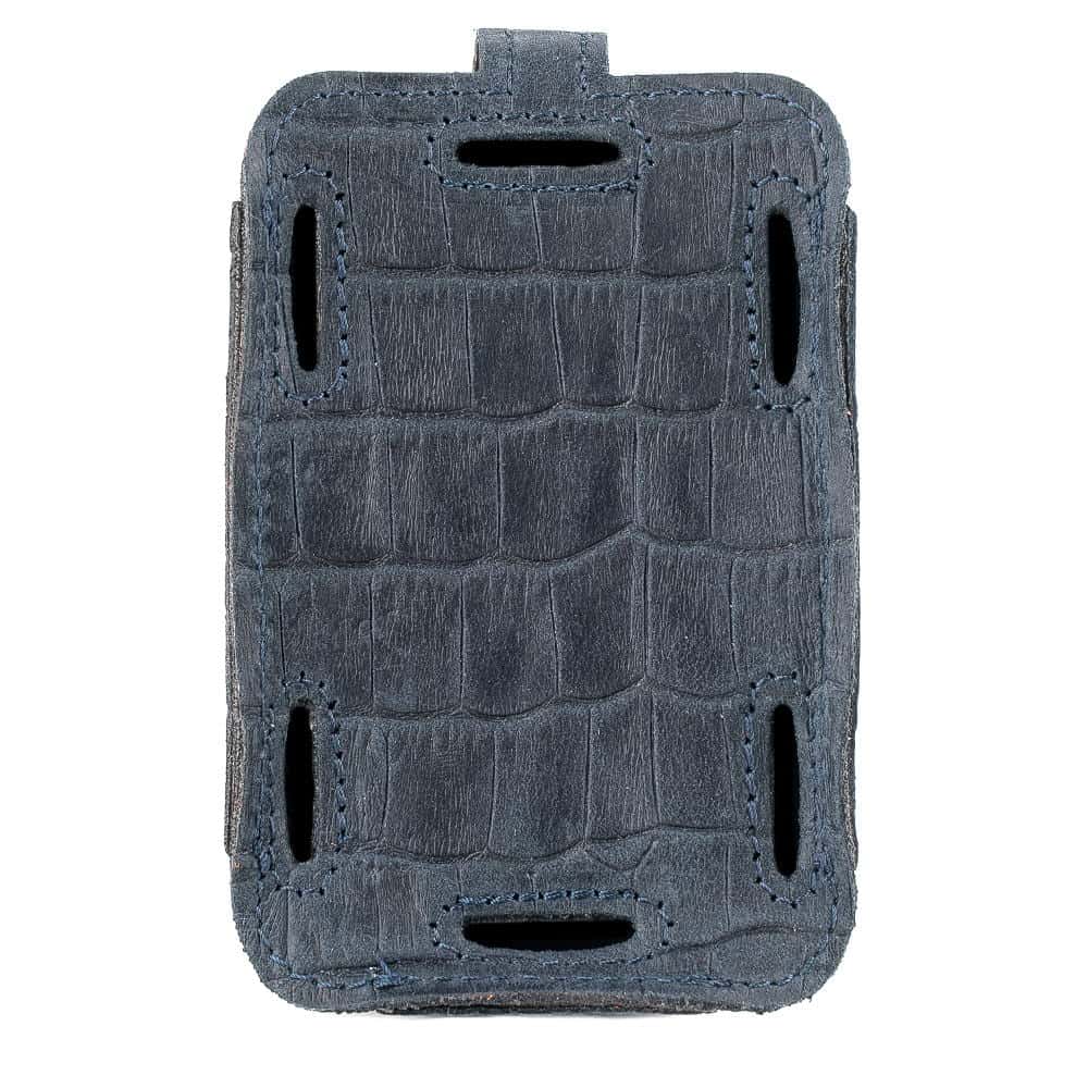 Trumpet Microphone Transmitter Holder Dark Blue Reptile Leather Back View