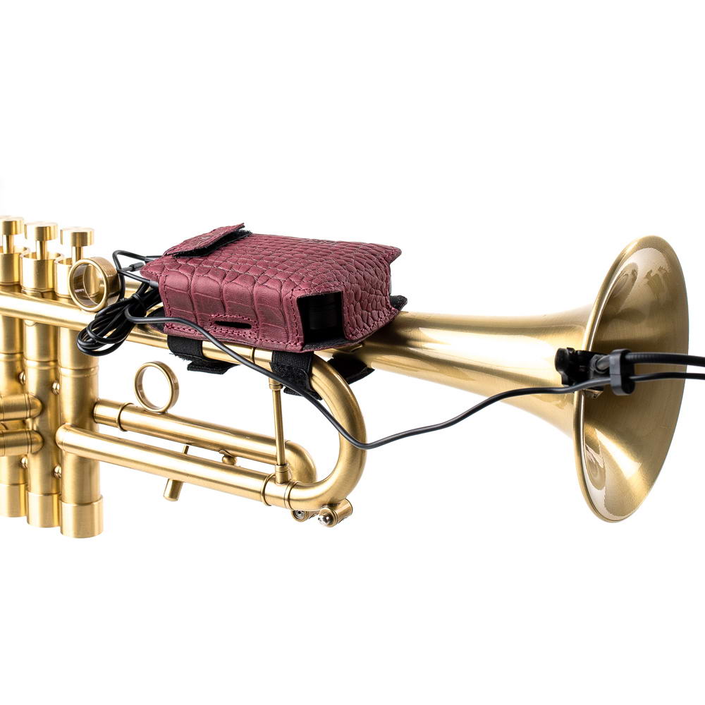 Trumpet Microphone Transmitter Holder Reptile Leather Marsala Side View