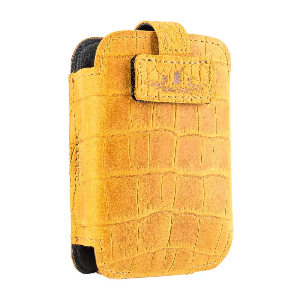 Trumpet Transmitter Holder Yellow Reptile Leather Side View