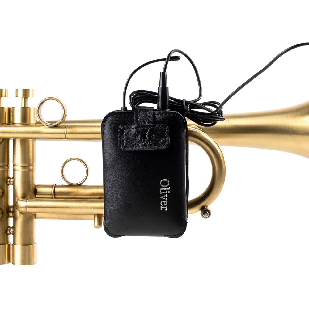 Trumpet Microphone Transmitter Pouch Black Detroit Leather Front View