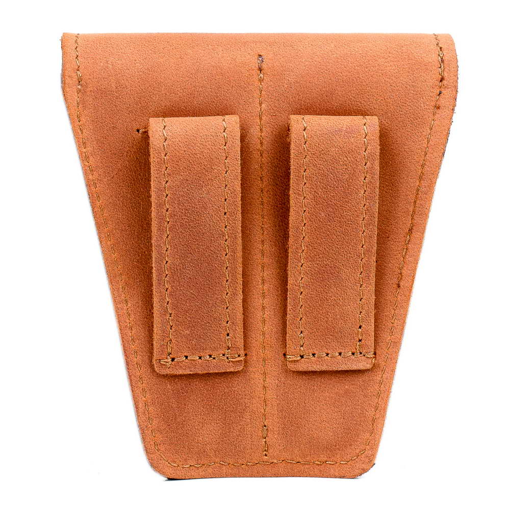 Trumpet Mouthpiece Case Double Crazy Horse Leather Light Brown — rear panel shown on white background