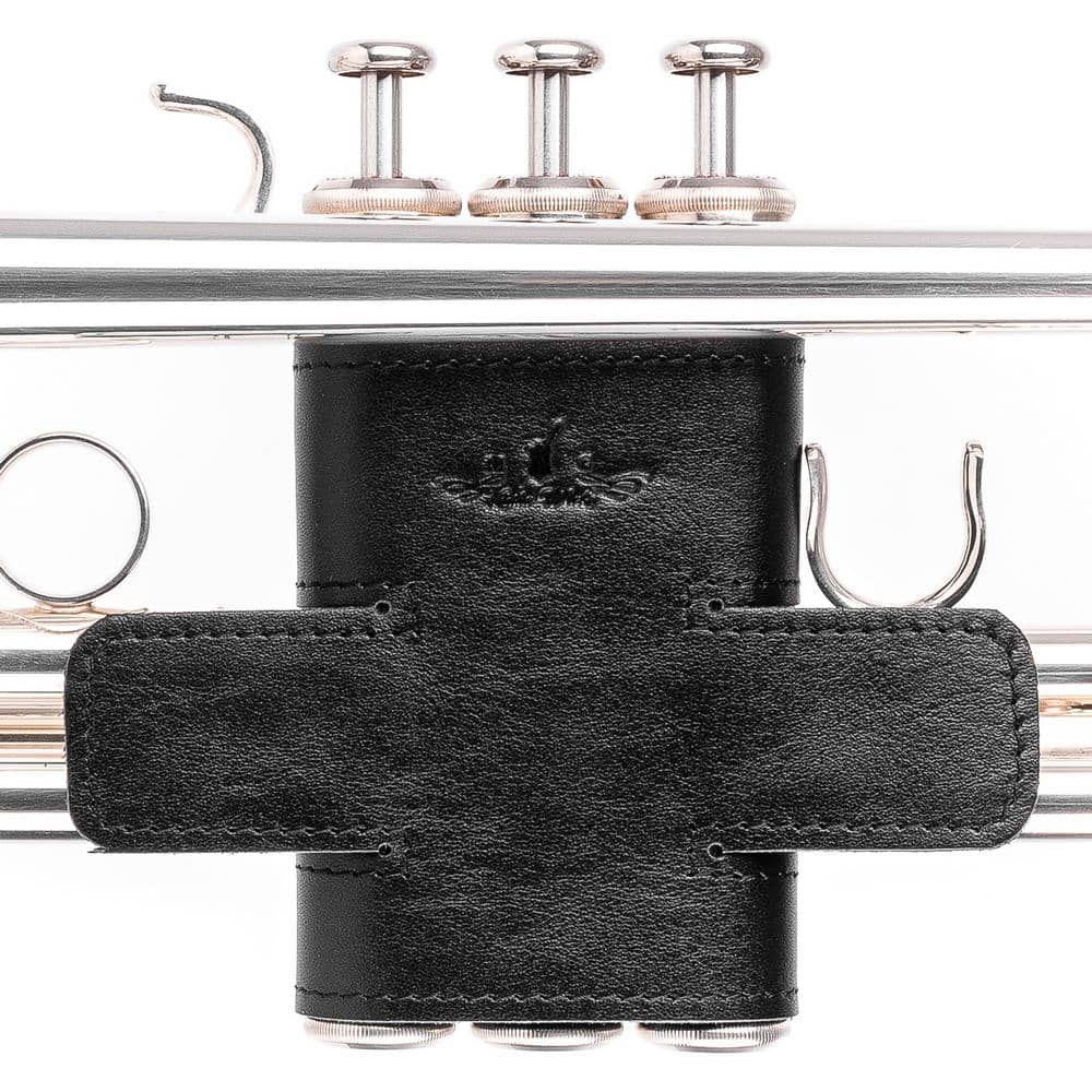 Trumpet Valve Guard L Detroit Leather Black — front view on trumpet