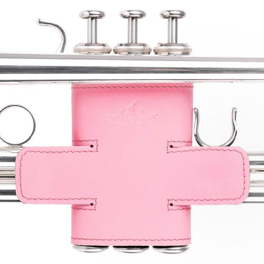 Trumpet Valve Guard L Detroit Leather Pink — front view on trumpet