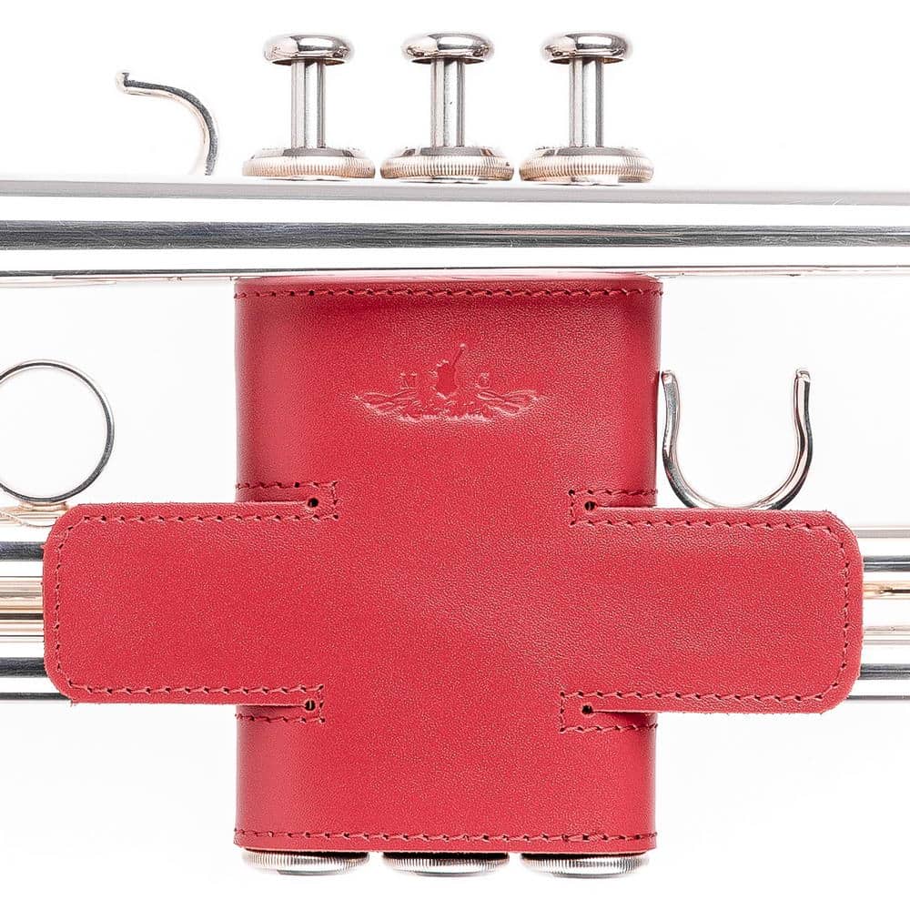 Trumpet Valve Guard L Detroit Leather Red — front view on trumpet