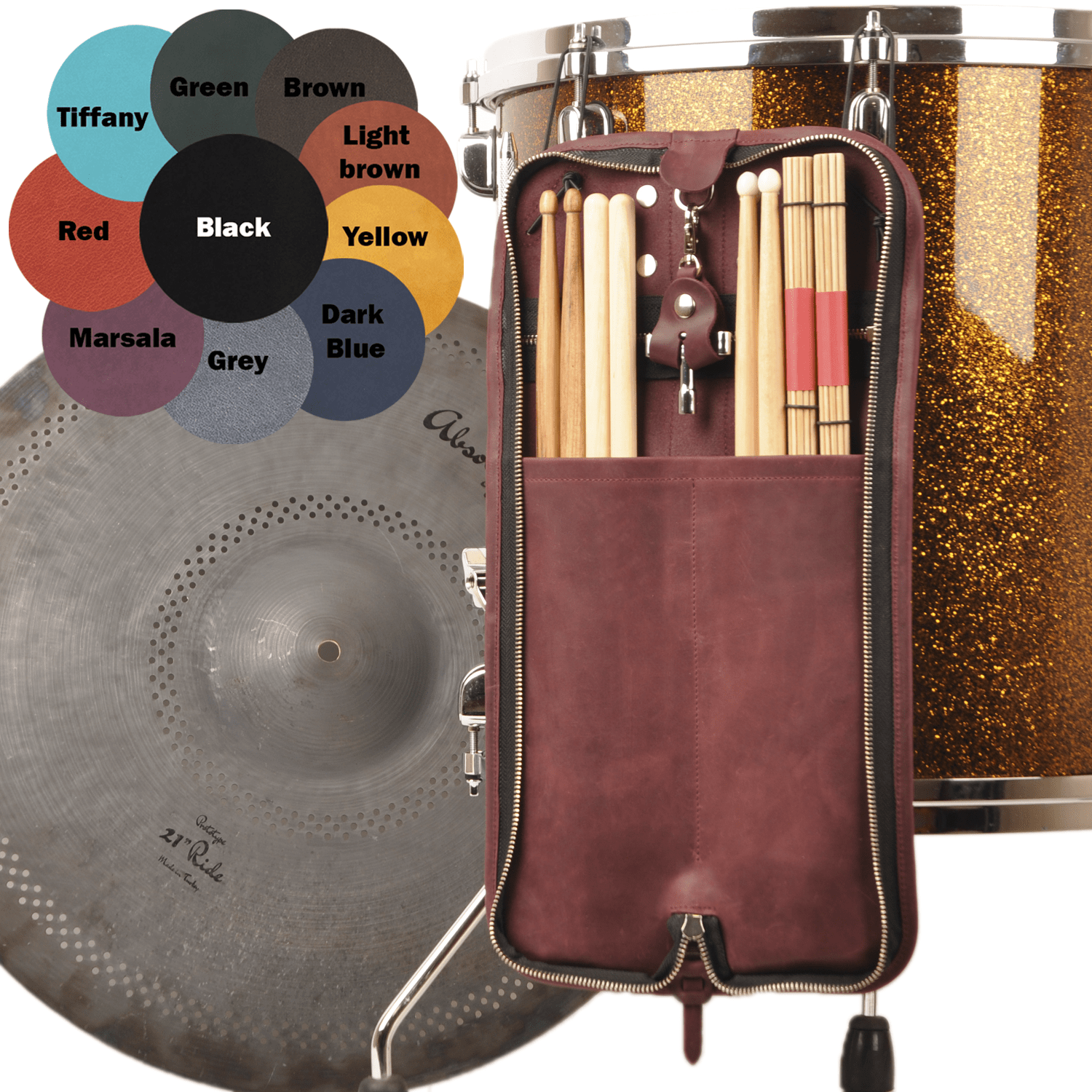 Drumstick Compact Bag with Drum Key Holder Crazy Horse Leather