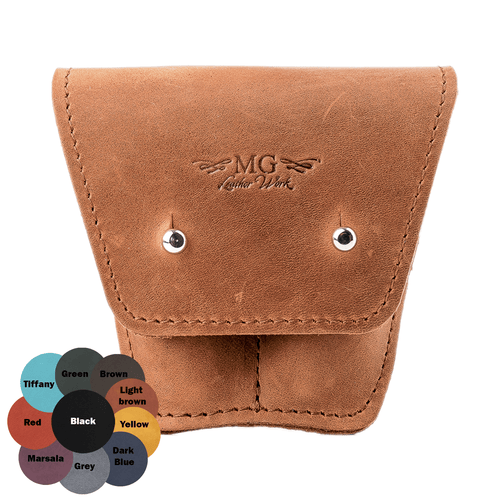 Double French Horn Mouthpiece Pouch Crazy Horse Leather