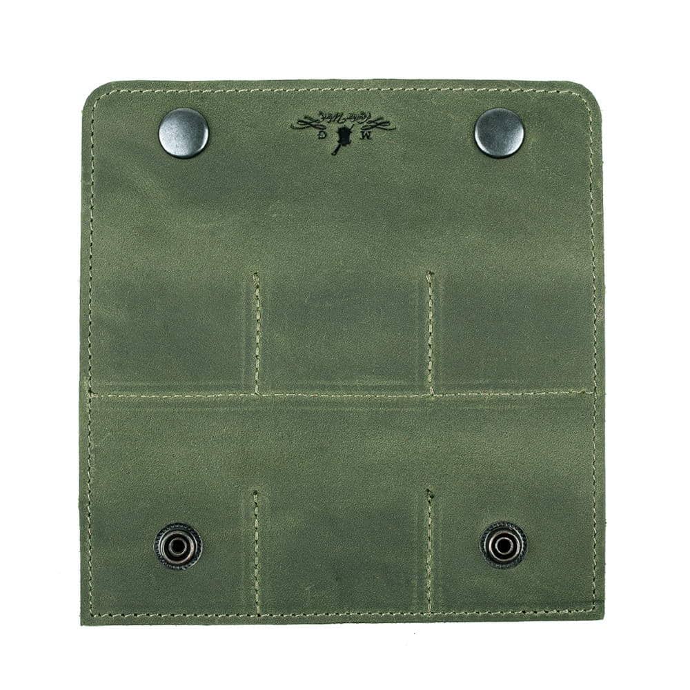Leather pick sleeve open back green color