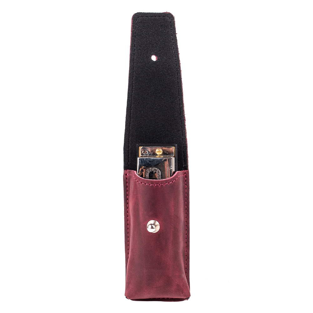 Marsala leather harmonica holster with harmonica partially visible inside