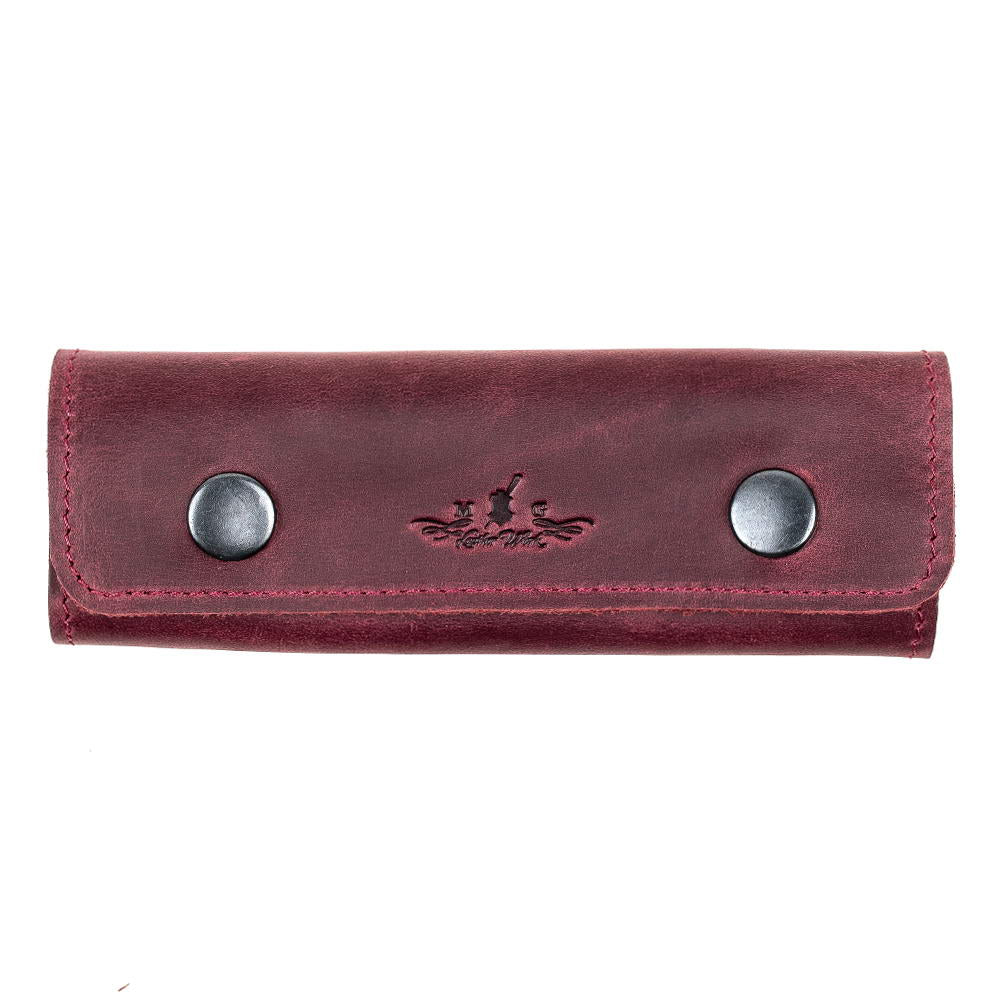 Marsala leather guitar pick case front view