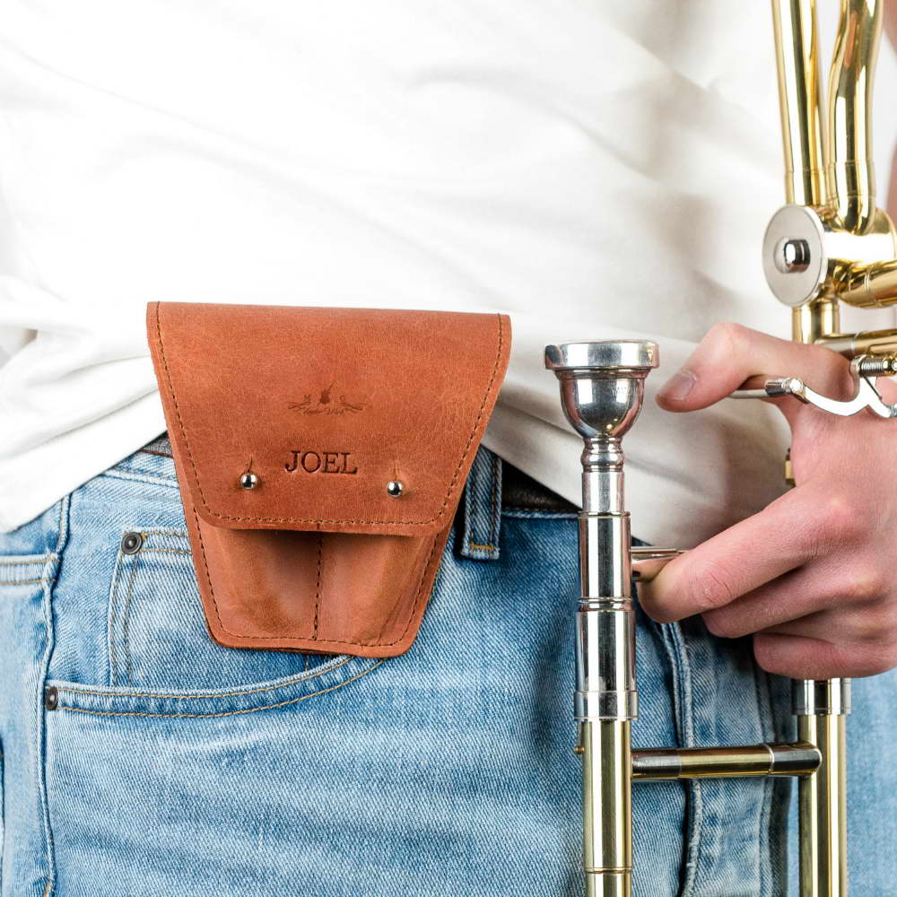 3-in-1 Trombone Set: Hand & Neck Guard + Leather Plunger Mute and Double Mouthpiece Pouch