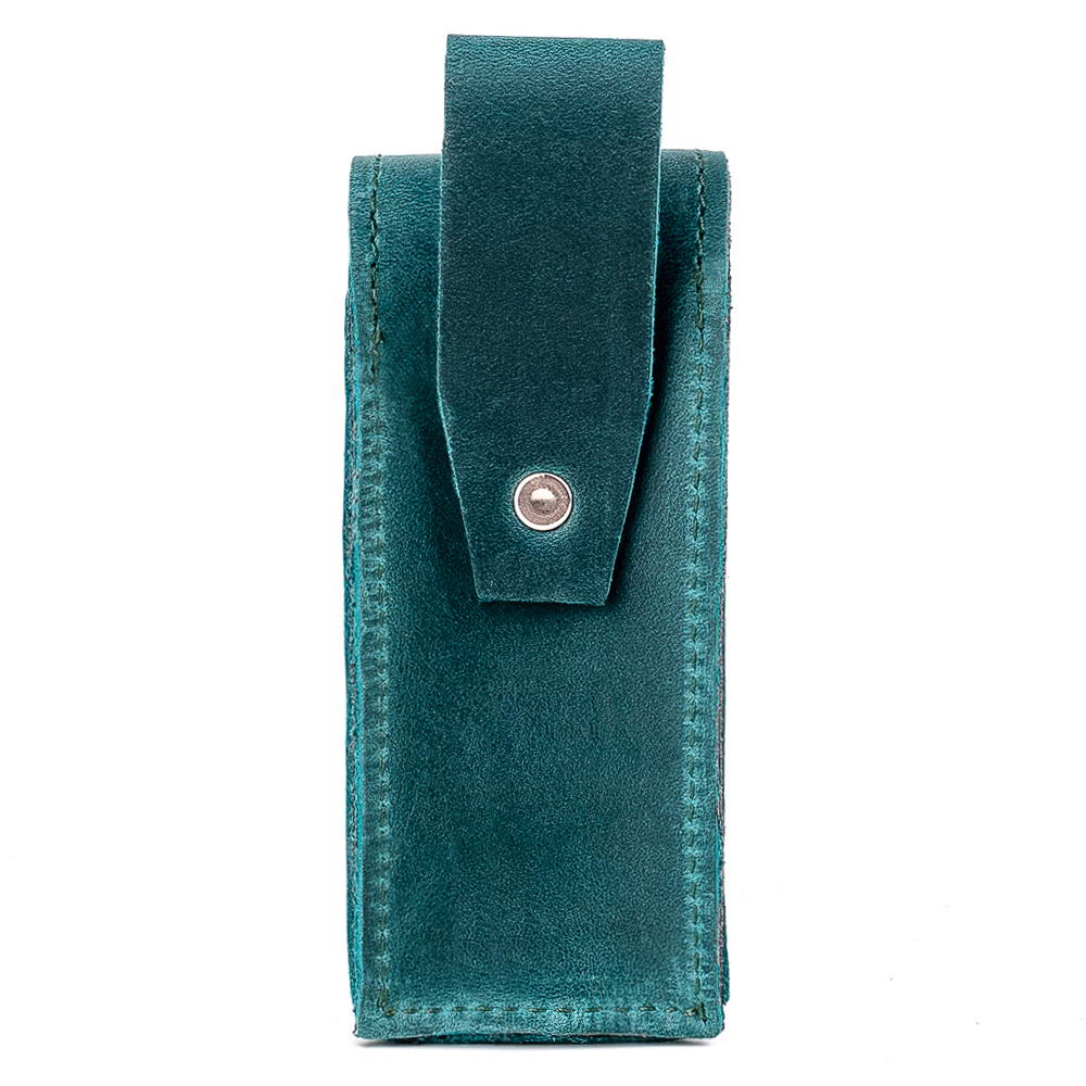 Back loop view of Opal harmonica leather holder with holster clasp for belt attachment