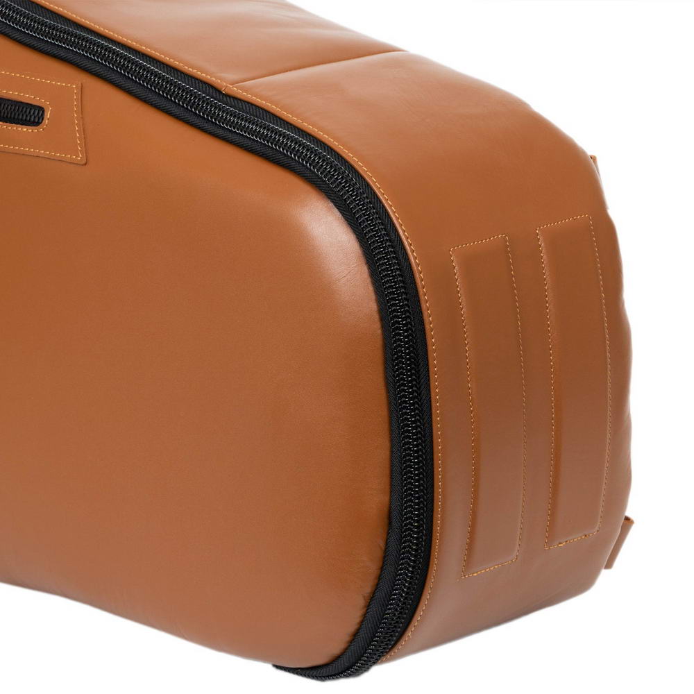 Close-up of the side of Tenor Sax Gig Bag in Light Brown Detroit Leather, featuring additional reinforcement for durability.