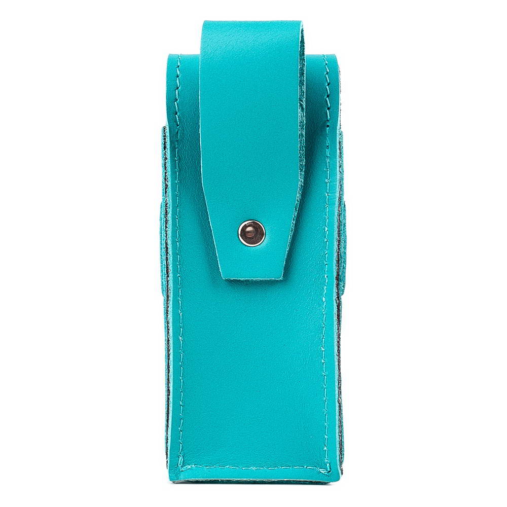 Back side of Tiffany leather harmonica case with belt loop attachment.