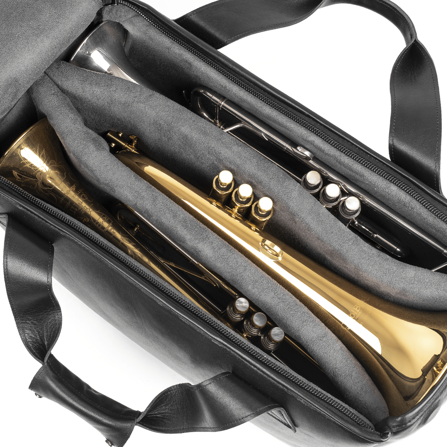 Set 3 in 1 Trumpet Double/Triple Gig Bag, Pouch for 4 or 7 mouthpieces and Trumpet Valve Guard XL