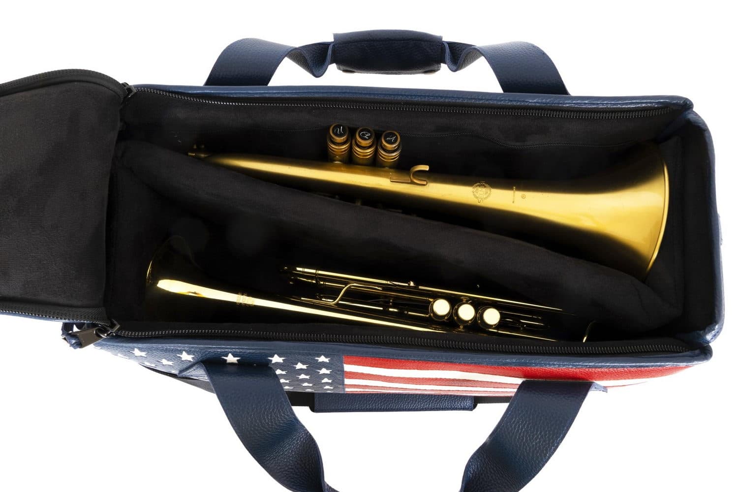 Triple or Double Trumpet/Flugelhorn Gig Bag with US flag in Flotar Leather