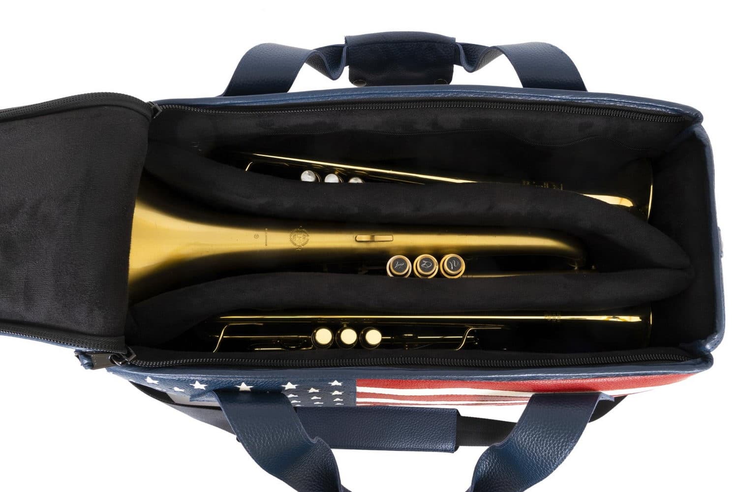 Triple or Double Trumpet/Flugelhorn Gig Bag with US flag in Flotar Leather