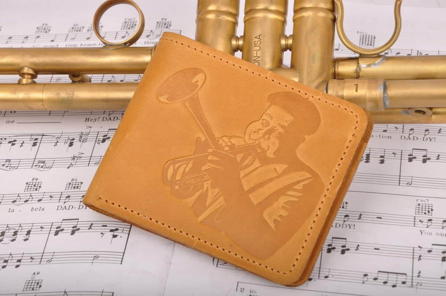 Wallet with a Print of a Jazz Player on a Double Bass MG Leather Work