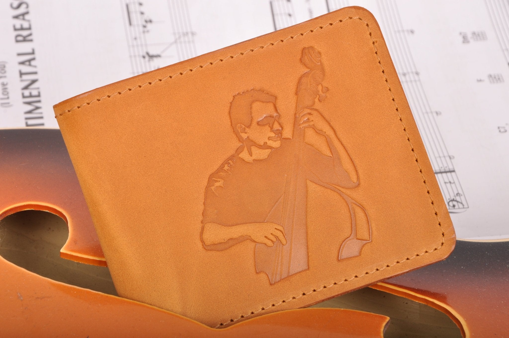 Wallet with a Print of a Jazz Player on a Double Bass MG Leather Work