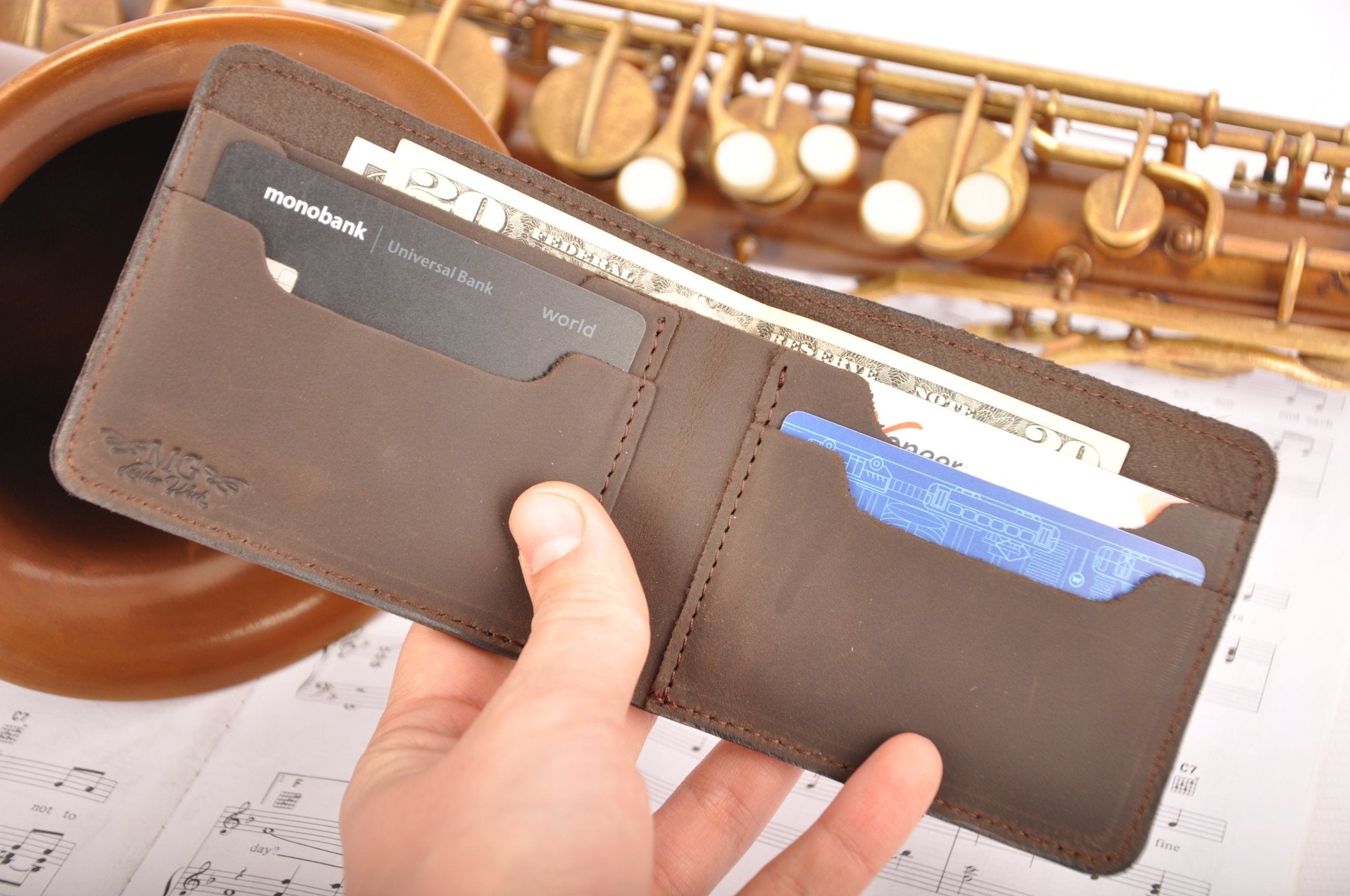 Wallet with a Print of a Musician Playing on the Drum