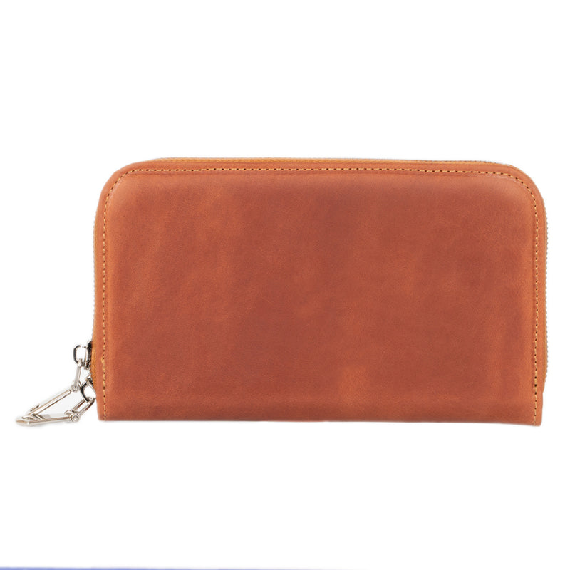Leather wallet with embossing. Zipped wallet